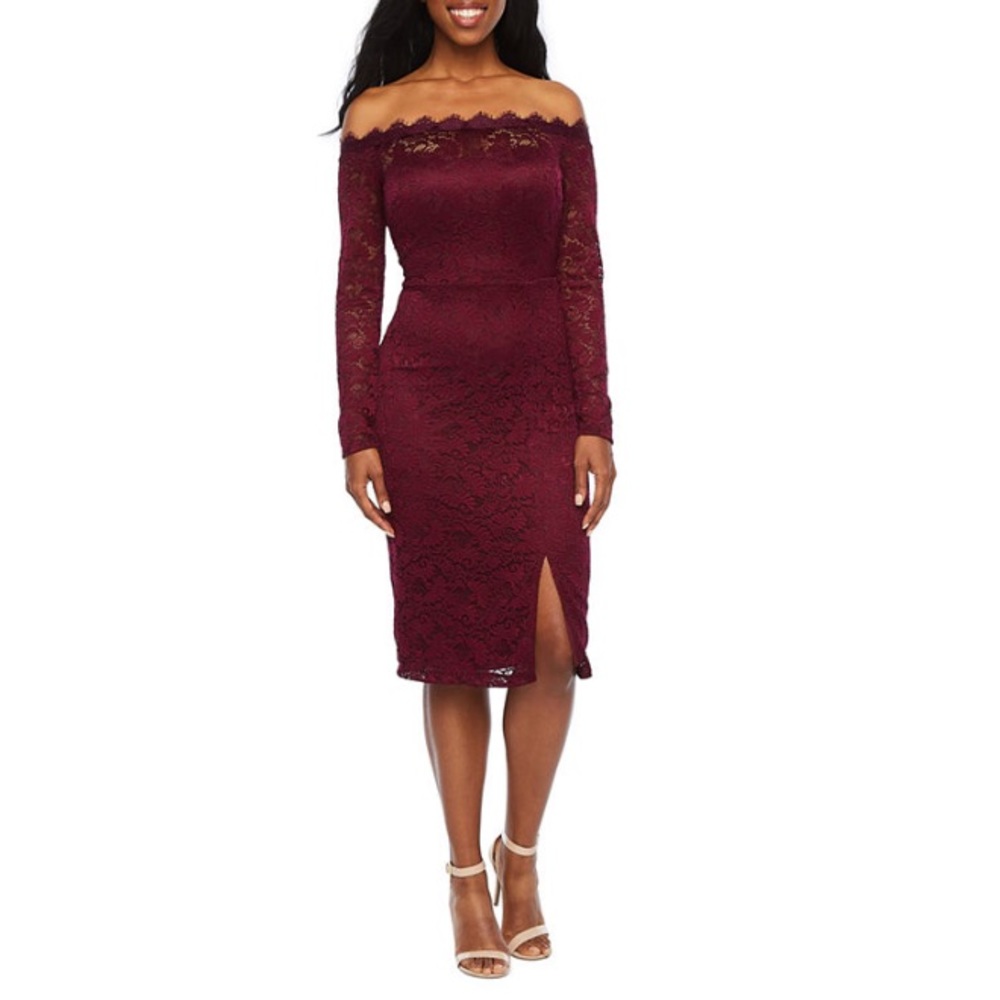 Premier Amour Off The Shoulder Lace Sheath Dress